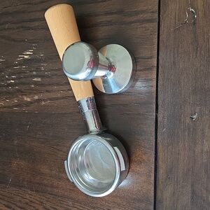 Coffee Portafilter 2 Ears Bottomless With Wooden Handle With Tamper